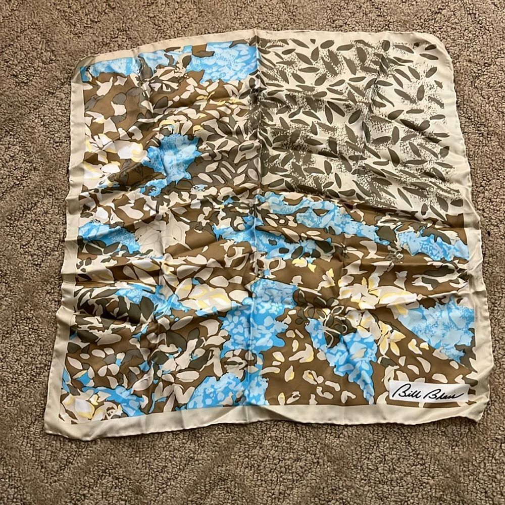 Bill Blass 100% Silk Square Scarf Floral Print 19"x19"